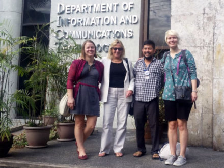 Klara Łucznik, Susan L. Denham, Diego S. Maranan, and Tara Zaksaite connecting to research networks at the University of the Philippines Open University